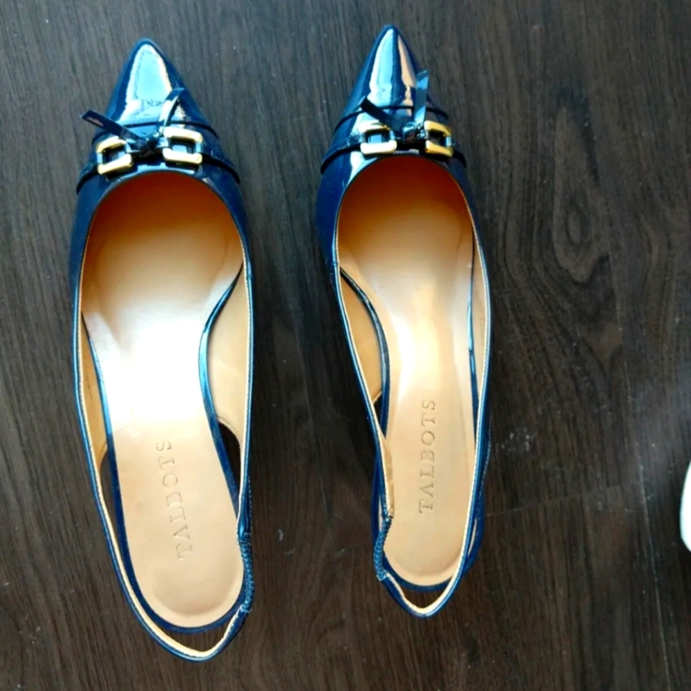 Talbots Dayla Indigo Blue Patent Leather Slingback Pumps Shoes Size 8B